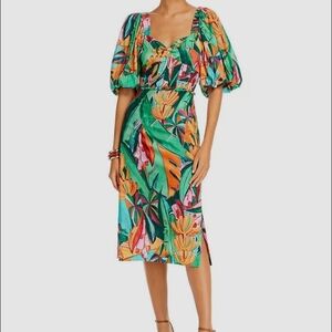 FARM Rio Green Puff Sleeve Sundress for Weddings